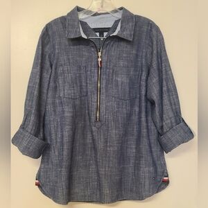 Tommy Hilfiger Denim Blue Quarter-Zip Shirt